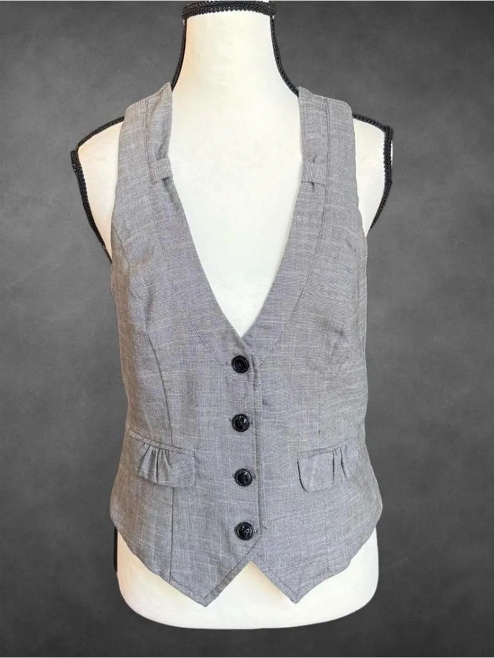 Maurices Gray Pinstripe Button Front Vest - M